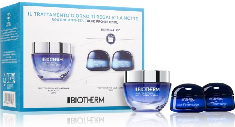 Biotherm Blue Pro-Retinol Blue Therapy Pro-Retinol multikorekčný krém proti známkam starnutia s retinolom 50 ml + Biotherm Blue Therapy Night Cream nočný protivráskový krém pre všetky