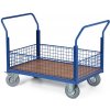 Plošinový vozík - 4 nízke drôtené výplne, 1200x800 mm, nosnosť 500 kg, kolesá 200 mm so sivou gumou