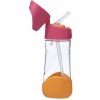 b.box Fľaša na pitie so slamkou 450 ml - ružová/ oranžová