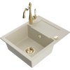 Mexen Enzo, granitový drez 576x465x174 mm, 1-komorový a drezová batéria Carla, béžová, 6506-69-670700-50