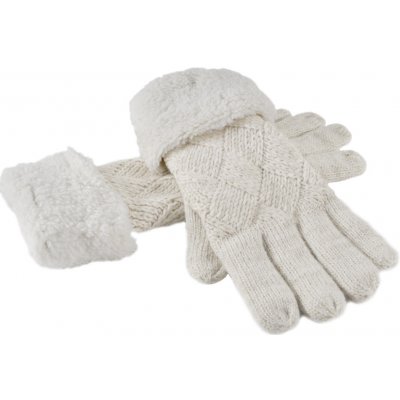 Emi Ross 2576 dámske pletené rukavice s hrejivým obojstranným lemom biela