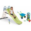 Set šmykľavka s dvojitou vlnou a záhradný vozík s náradím Toboggan Life Smoby dĺžka šmyku 200 cm s vodotryskom a fúrik s kosačkou
