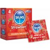 Skins Strawberry 4 ks, jahodové latexové kondómy s nominálnou šírkou 55 mm