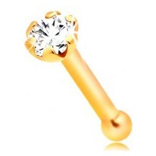 Šperky eshop piercing do nosa zo žltého zlata rovný tvar číry okrúhly zirkónik GG207.13
