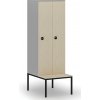 Drevená šatníková skrinka S4 s lavičkou, 2 oddiely, 1871 x 600 x 500/800 mm, demont, RFID zámok, sivá/breza