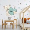 INSPIO Nálepka na stenu do detskej izby - Maco s mentolovým srdiečkom 110x90 hviezdy a oblaky, samolepky s menom, medvede a sovy zelená, krémová, plnofarebný motív, tyrkysová