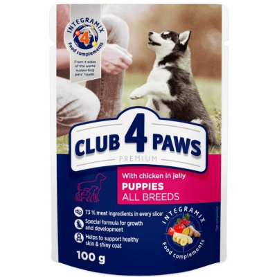 Club4Paws Premium Kapsičky pre šteniatka, pre malé plemená s kuracím mäsom v želé 20+4 (24x100g)