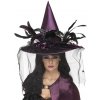 Smiffys Čarodejnícky klobúk fialový s pierkom a závojom
