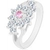 Šperky eshop - Prsteň s lesklými rozdelenými ramenami, číry kvietok s ružovým stredom R43.2 - Veľkosť: 49 mm