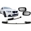KITT Front Bumper Spoiler Lip suitable for BMW 5 Series F10 F11 Sedan Touring (2011-2017) M-Performance Design With Double Stripe Piano Black Kidney Grille