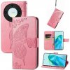 Peňaženkové kožené puzdro Butterfly Love na Honor Magic5 Lite - Ružová
