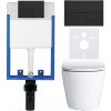 CERANO - Kompletný podomietkový WC set Lite/Norbi - biela lesklá - WC tlačidlo Line, čierna matná - na zamurovanie - 48,5x36,5 cm