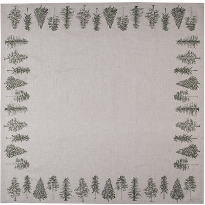 Clayre & Eef Béžový bavlna obrus so stromčekmi Natural Pine Trees 100x100 cm