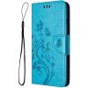 Peňaženkové puzdro Embossing Pattern Motýľ a kvet modré – Samsung Galaxy A05s