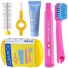 Curaprox Travel Set zubná kefka + CPS medzizubné kefky 2 ks + zubná pasta 10 ml darčeková sada, žltý