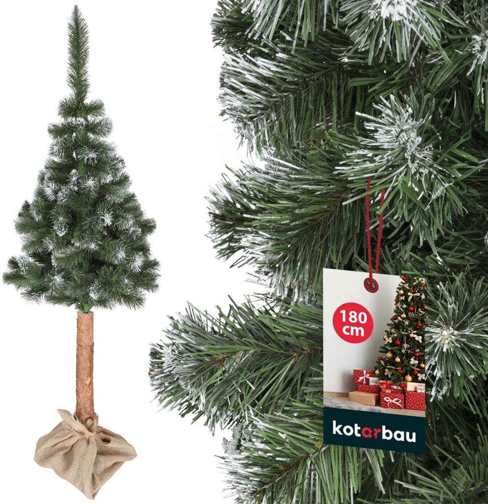 LEAN TOYS Vianočný stromček 3D na pníku z umelej diamantovej borovice 180 cm Snehové trblietky