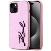 Karl Lagerfeld Wrinkled PU Signature Logo Zadní Kryt pro iPhone 15 Pink KLHCP15SPFMFBKMP