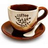 Keramický pohár na kávu 100 ml COFFEE s podšálkou a lyžičkou – keramická espresso šálka s glazúrou, rustikálny dizajn, 1 ks