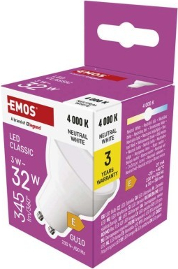 EMOS LED žiarovka Classic MR16 / GU10 / 3 W 32 W / 345 lm / Neutrálna biela