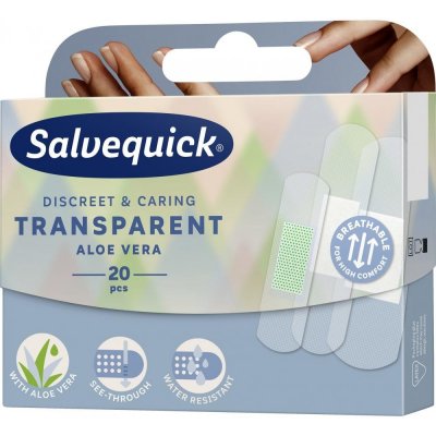 Salvequick Aloe Vera Náplasť priehľadná vodeodolná a liečivá, 20 ks