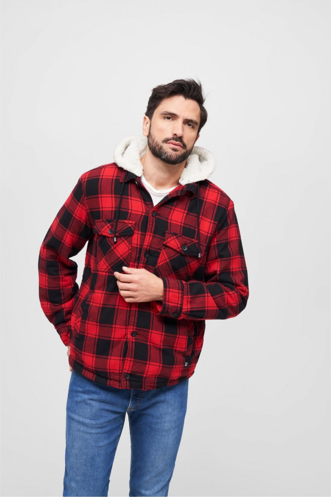 Urban Classics pánska bunda Lumberjacket hooded Red/Black