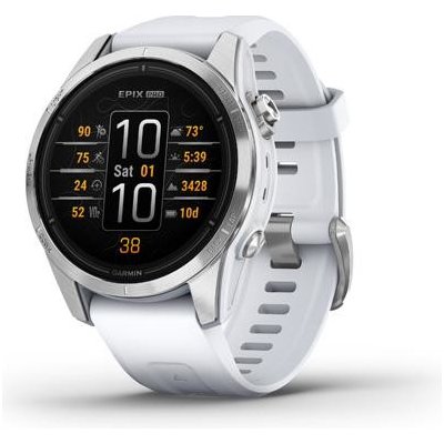 Garmin epix Pro (g2), 42mm, Silver, Whitestone band 010-02802-01 - Prémiové multi-športové smart GPS hodinky s AMOLED displejom a LED baterkou