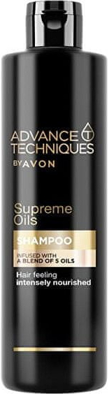 Avon Advance Techniques Supreme Oils intenzívne vyživujúci šampón s luxusnými olejmi pre všetky typy vlasov Shampoo Luxuriously Nourished with Nutri 5 Complex 400 ml