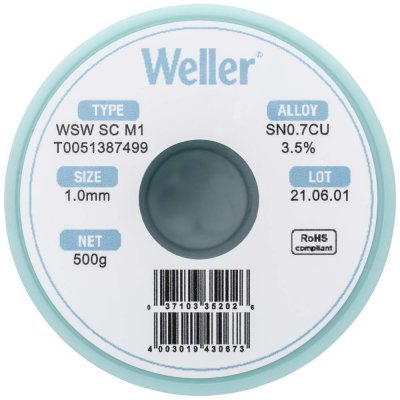 Weller WSW SC M1 spájkovací cín bez olova cievka Sn0.7Cu 500 g 1 mm