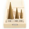 HSS TiN stupňový vrták, sada 3ks, 4-32mm, 4-20mm, 4-12mm, Kraft&Dele KD10244
