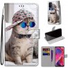 Peňaženkové kožené puzdro DRAWING na Oppo A54 5G - Slant Hat Blue Mirror Cat