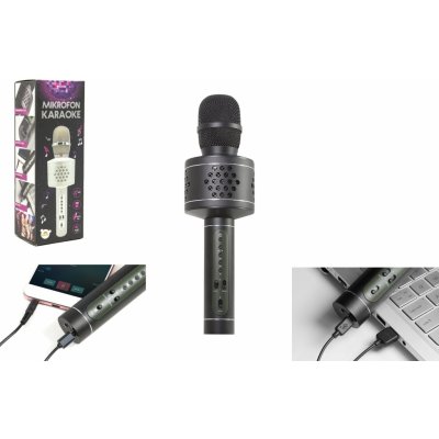 Teddies Mikrofón Karaoke Bluetooth čierny na batérie s USB káblom v krabici 10x28x8,5cm