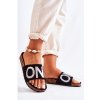 Čierne dámske šľapky so strieborným nápisom, 22SD10-4517 BLK/PEWTER__20257-36 36