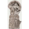 Béžová kožušinová vesta s kapucňou (B8059-12) odstíny béžové XXL (44)