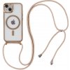 AppleMix Kryt pre Apple iPhone 15 Plus - podpora MagSafe - pokovovaný + šnúrka - gumový - priehľadný / zlatý