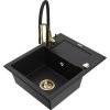 Mexen Enzo, 1-komorový granitový drez 576x465x174 mm a drezová batéria Aster, čierna, 6506-77-73450-57-G