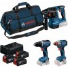 Bosch Powertools Sada 18V Professional: vrtací kladivo GBH 18V-22 + vrtačka GSR 18V-65 + rázový utahovák GDX 18V-285 (modro-černá, 3x Li-ion baterie 5,0 Ah, brašna na nářadí)