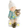 Postavička MagicHome Vianoce, Chlapček sediac na taburetke so sovičkou, 1 LED, polyresin, 10,5x10,5x