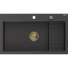 Mexen Omar, 1-komorový granitový drez 800x480x210 mm, čierna škvrnitá, zlatý sifón, 6520801005-76-G