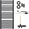 CERANO - Kúpeľňový radiátorový set Antonio - kombinované vykurovanie, termo tyč - bočné jednobodové pripojenie - 857W - čierna matná - 1460x550 mm CER-663766