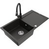 Mexen Leo, 1-komorový granitový drez 900x500x190 mm a drezová batéria Elia, čierna-zlatá metalíza, 6501-75-670101-70