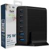 Rýchla Sieťová Nabíjačka s Vysokým Výkonom, 6 USB C Portov, 75W 65W PD QC 3.0 GaN, Čierna