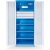 Dielenská kovová skriňa na náradie GD, 4 police, 3 zásuvky, zváraná, nosnosť 60 kg, 780 x 580 x 1920 mm