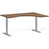 Ergonomický výškovo nastaviteľný stôl, 160x120 cm, 1 motor, L/P, sivá podnož, orech