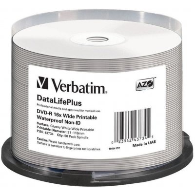 VERBATIM DVD-R 16x 4,7GB Spindle, Wide Glossy Waterproof Print 50ks