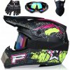 MOTOCYKLOVÁ CROSS PRILBA ĽAHKÁ ENDURO ŠTVORKOLKA + OKULIARE + RUKAVICE + MASKA L