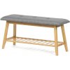 Autronic DR-N1012 GREY2 Botník / taburet, polica, masív bambus, prírodný odtieň, šedá látka