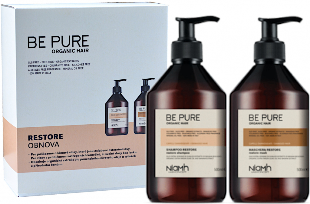 NiaMh Be Pure Restore Shampoo 500 ml + Mask 500 ml darčeková sada