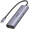 Ugreen 90568 Adapter Hub šedá / 2x USB-A 3.0 / HDMI / RJ45 / čítačka kariet SD TF (6957303895687)