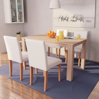 vidaXL Jedálenský stôl a stoličky 5 ks umelá koža dubové drevo krémové od  347,5 € - Heureka.sk