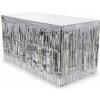 FÓLIOVÝ SKIRTING S STRAPCAMI STRIEBORNÝ 300 X 80 CM NA STÔL OPONA PÁRTY